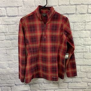 NWT Eddie Bauer Plaid Fast Zip Fleece Pink/Purple 1/4 Zip Redwood Size Small